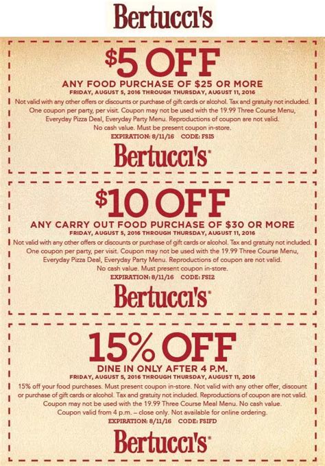 Bertuccis 25 Off Coupon Printable