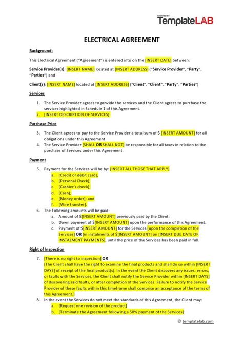 Best Contract Template For Electrical Contractors