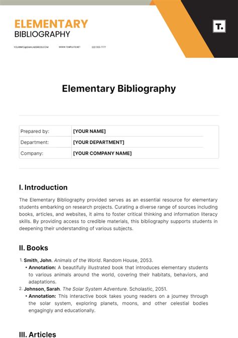 Bibliography Template For Elementary Students
