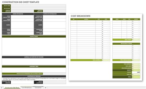 Bid Sheet Template Excel