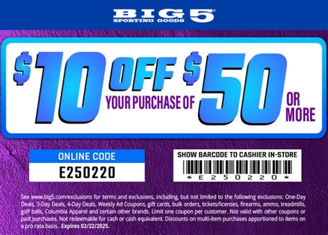 Big 5 Coupon In-store Printable