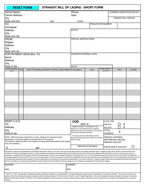 Bill Of Lading Templates