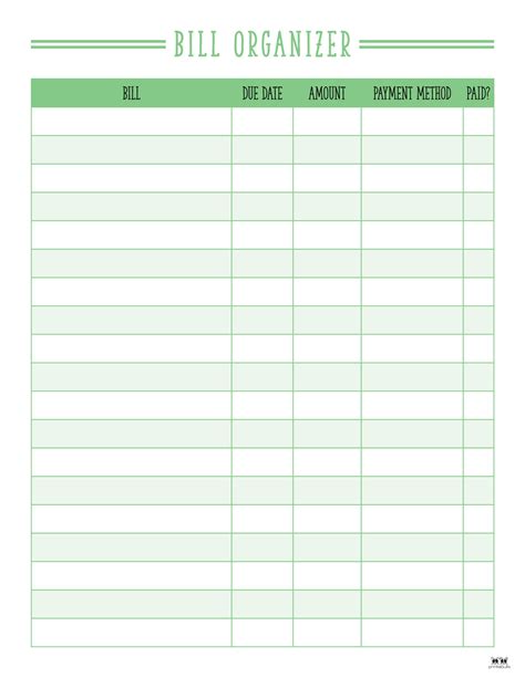 Bill Organizer Template