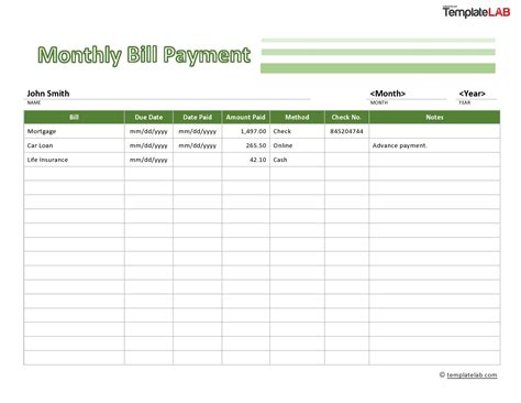 Bill Pay Template Free
