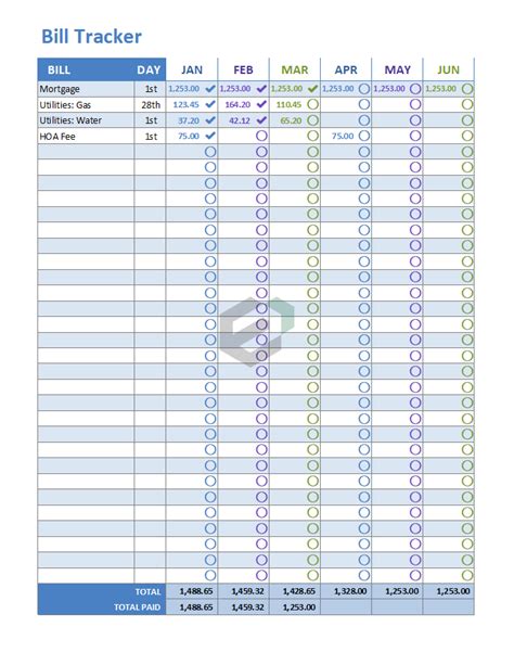 Bill Tracker Excel Template Free