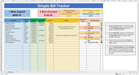Bill Tracker Template Excel