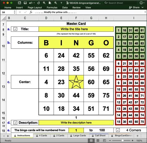Bingo Template Excel