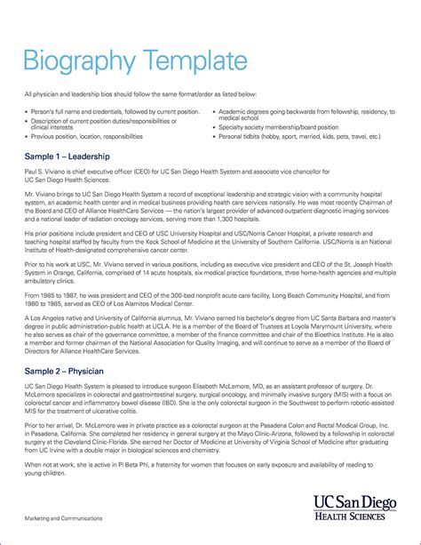 Biography Template Examples