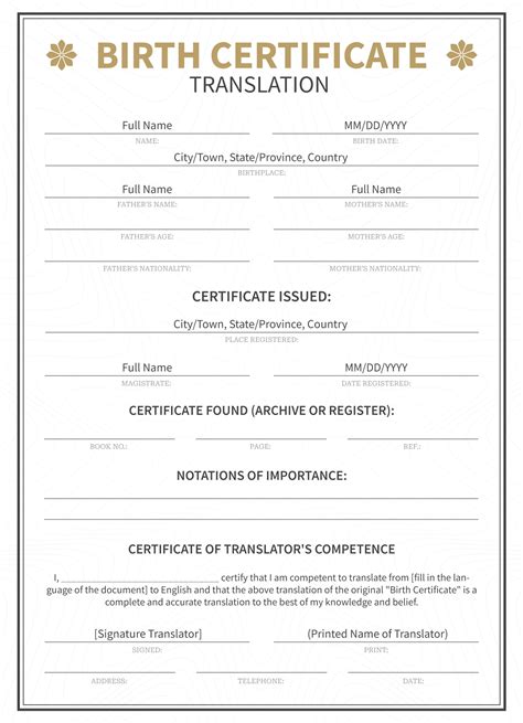 Birth Certificate Translation Template