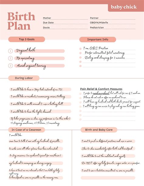Birth Plan Templates