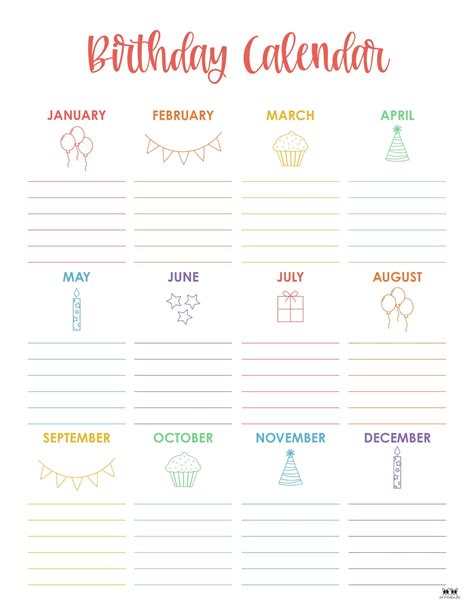 Birthday Calendar Template Free
