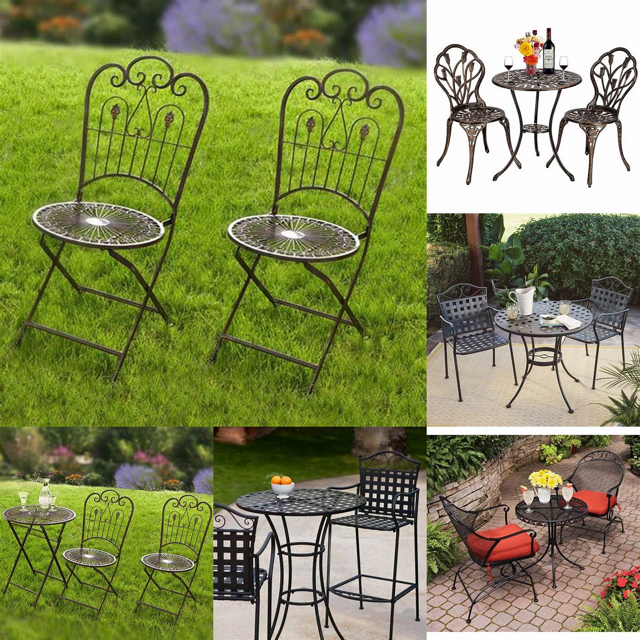 Bistro set with wrought iron chairs