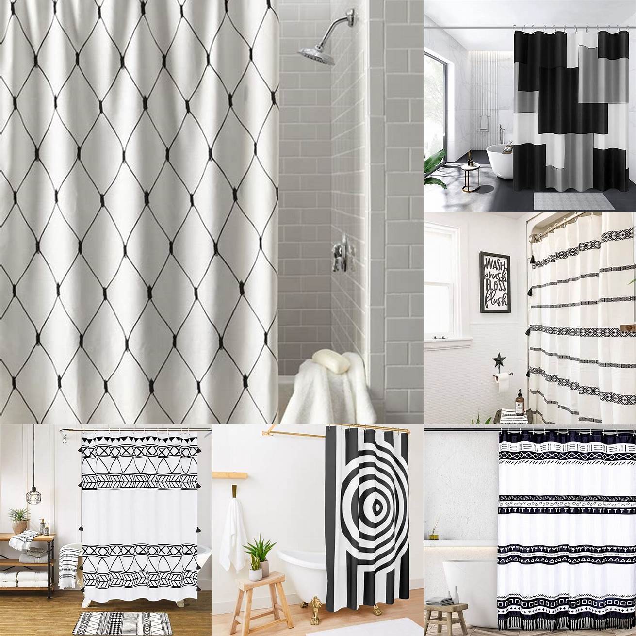 Black and white graphic shower curtain