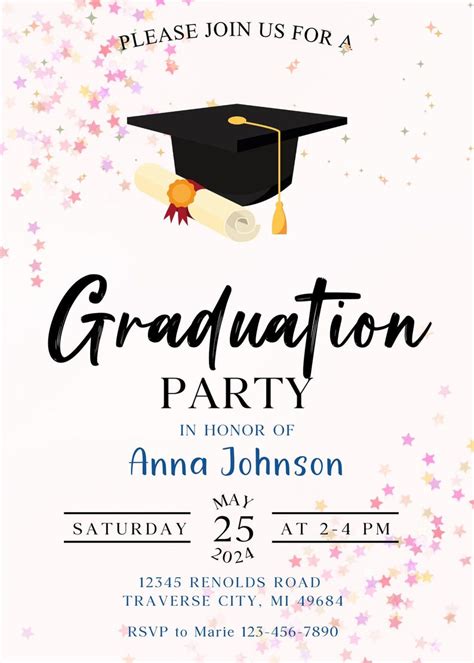 Black Gold Pink Graduation Invitation Printable Template