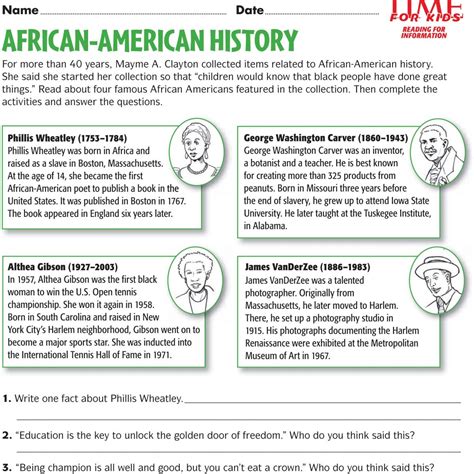 Black History Month Worksheets Printable