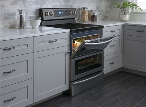 Black Stainless Steel Appliances with Gray Cabinets
