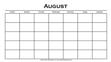 Blank August Calendar Printable