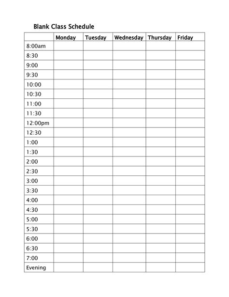 Blank Daily Schedule Template