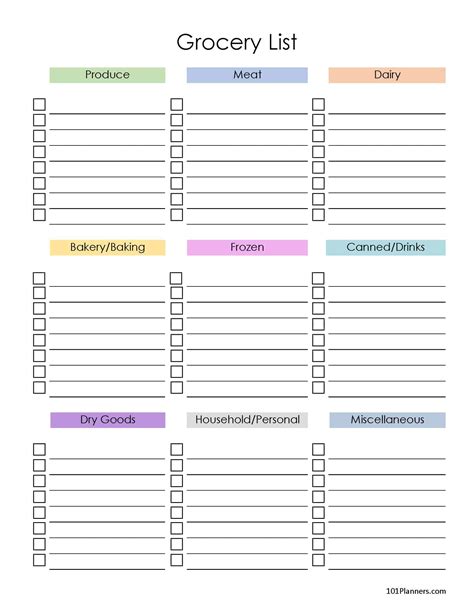 Blank Grocery List Printable