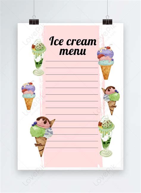 Blank Ice Cream Menu Template