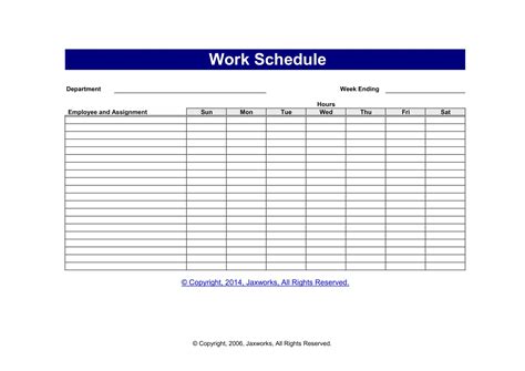 Blank Work Schedule Template Free