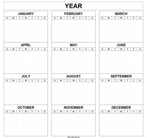 Blank Year Calendar Template