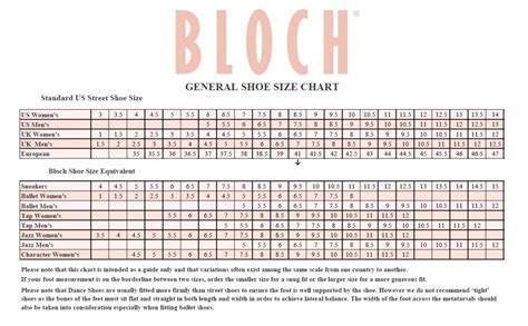 Bloch Pointe Shoe Width Chart