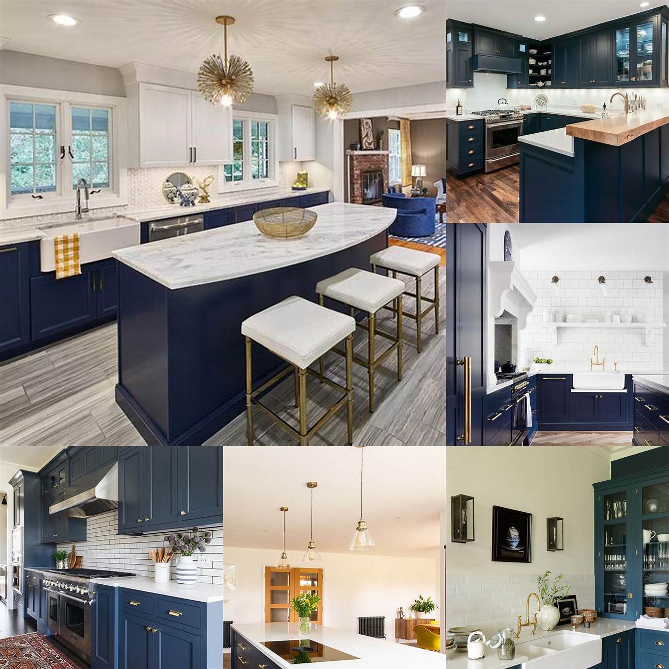 Blue and brass kitchen