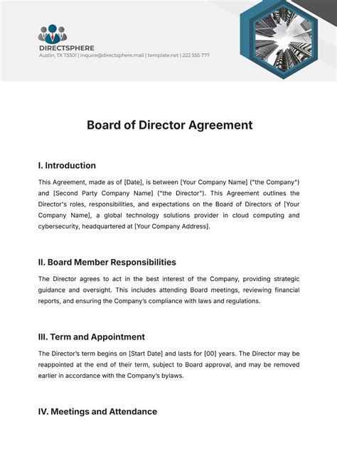 Board Of Directors Contract Template
