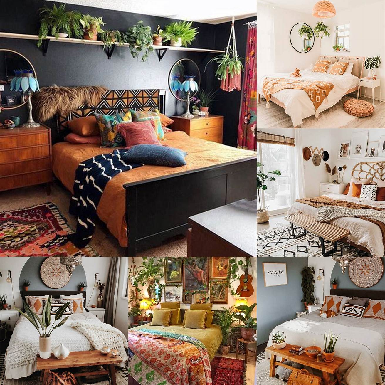 Boho bedroom with patterned textiles