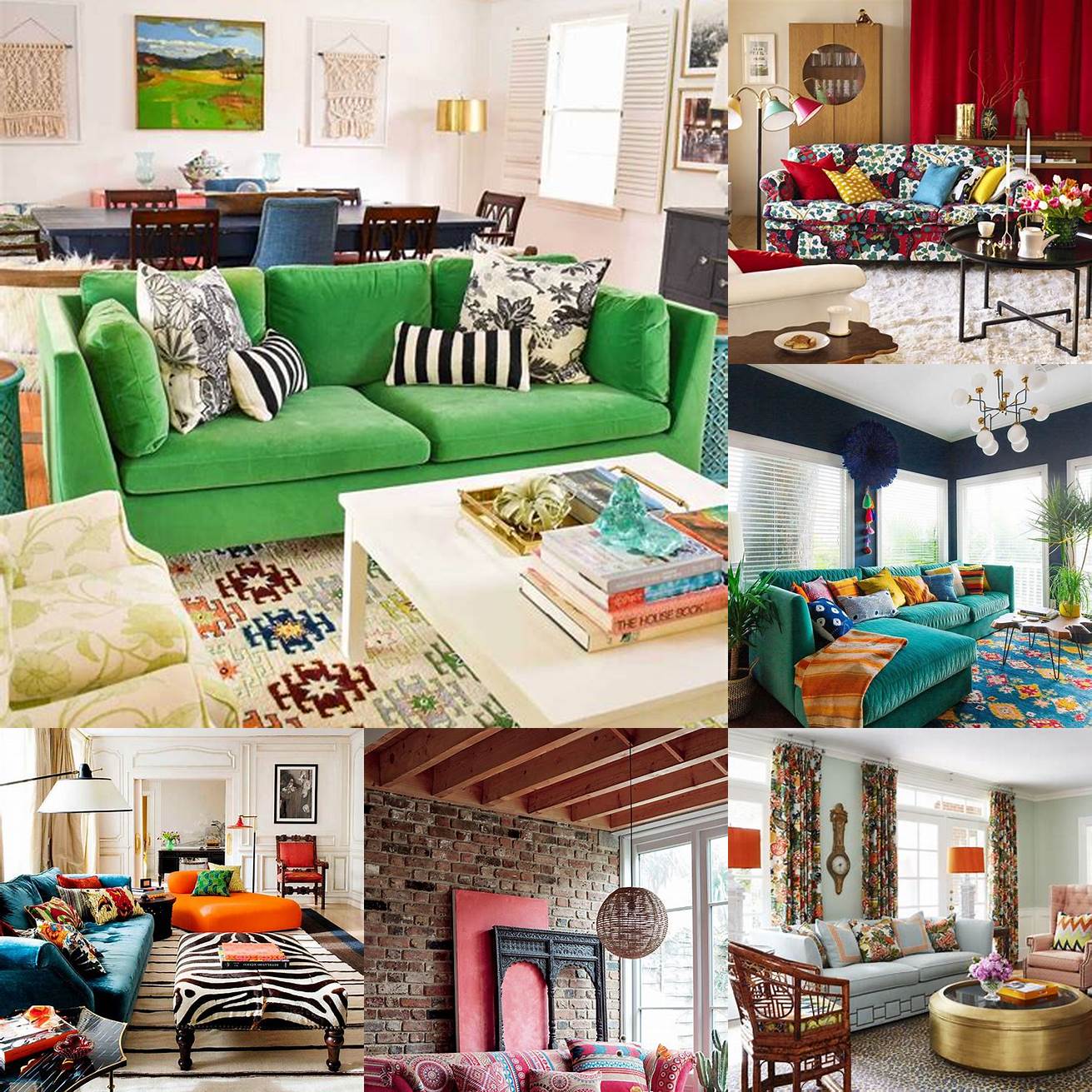 Bold and colorful living room with statement furniture pieces