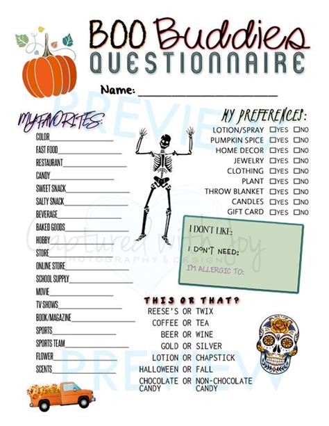 Boo Buddies Questionnaire Free Printable