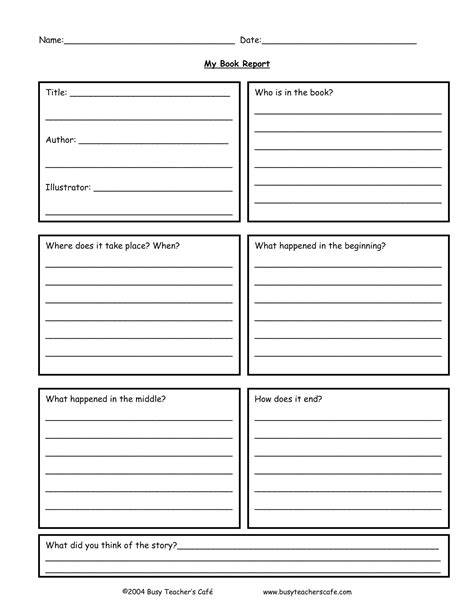 Book Report For 4th Graders Template