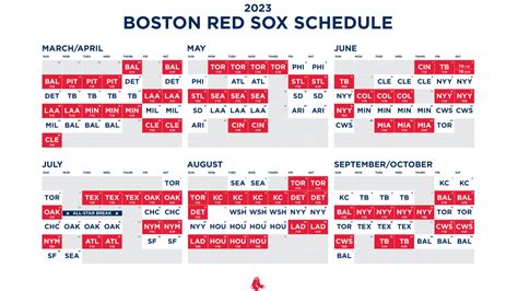 Boston Red Sox Schedule Printable