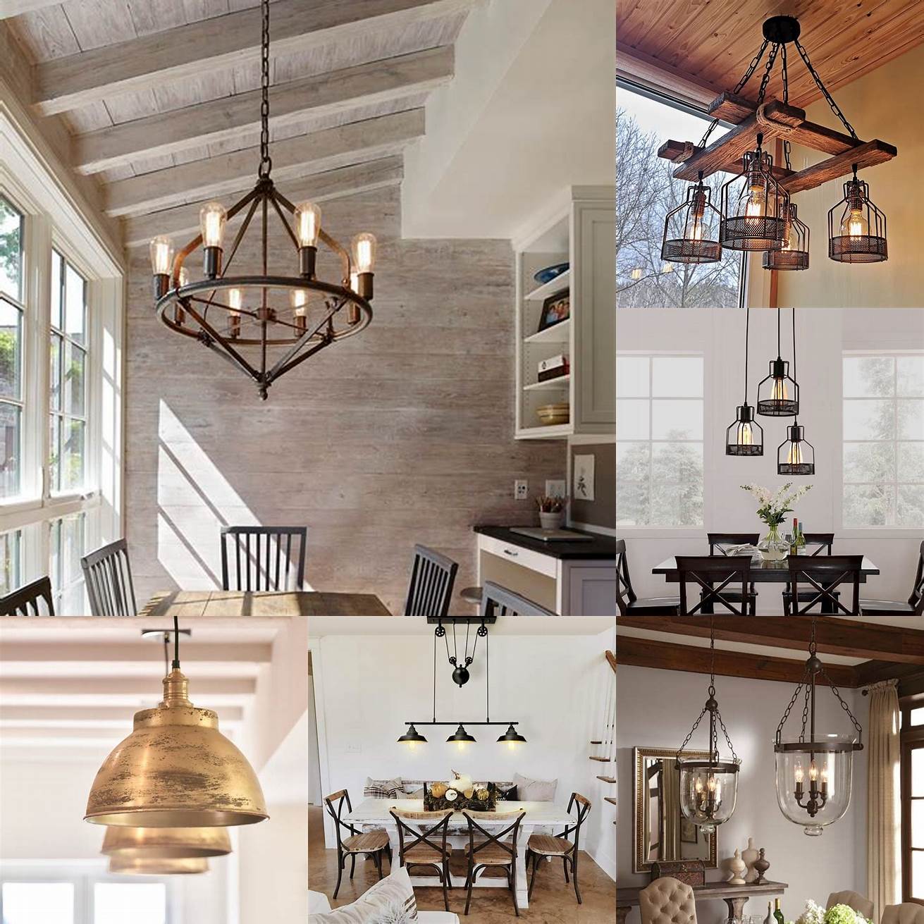 Brass Pendant Light in a Rustic Dining Room
