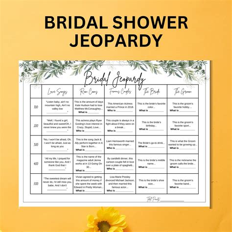 Bridal Jeopardy Template