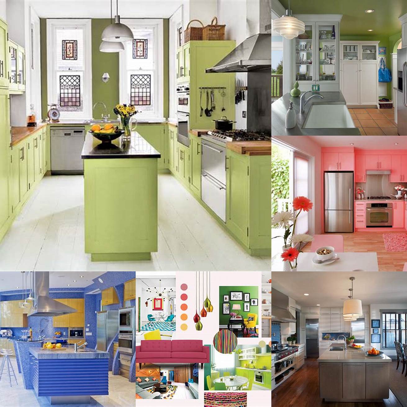 Bright colors such as red blue and green add a playful and vibrant touch to your kitchen