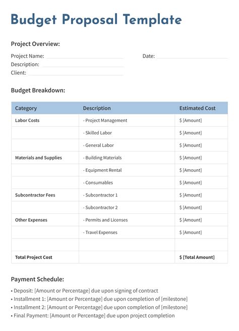 Budget For Proposal Template