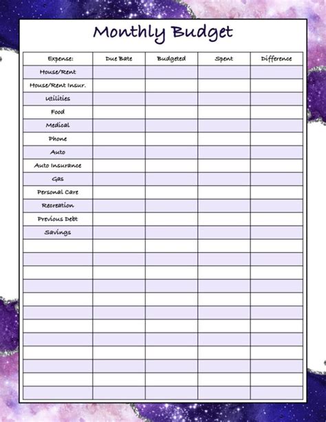 Budget Worksheet Printable