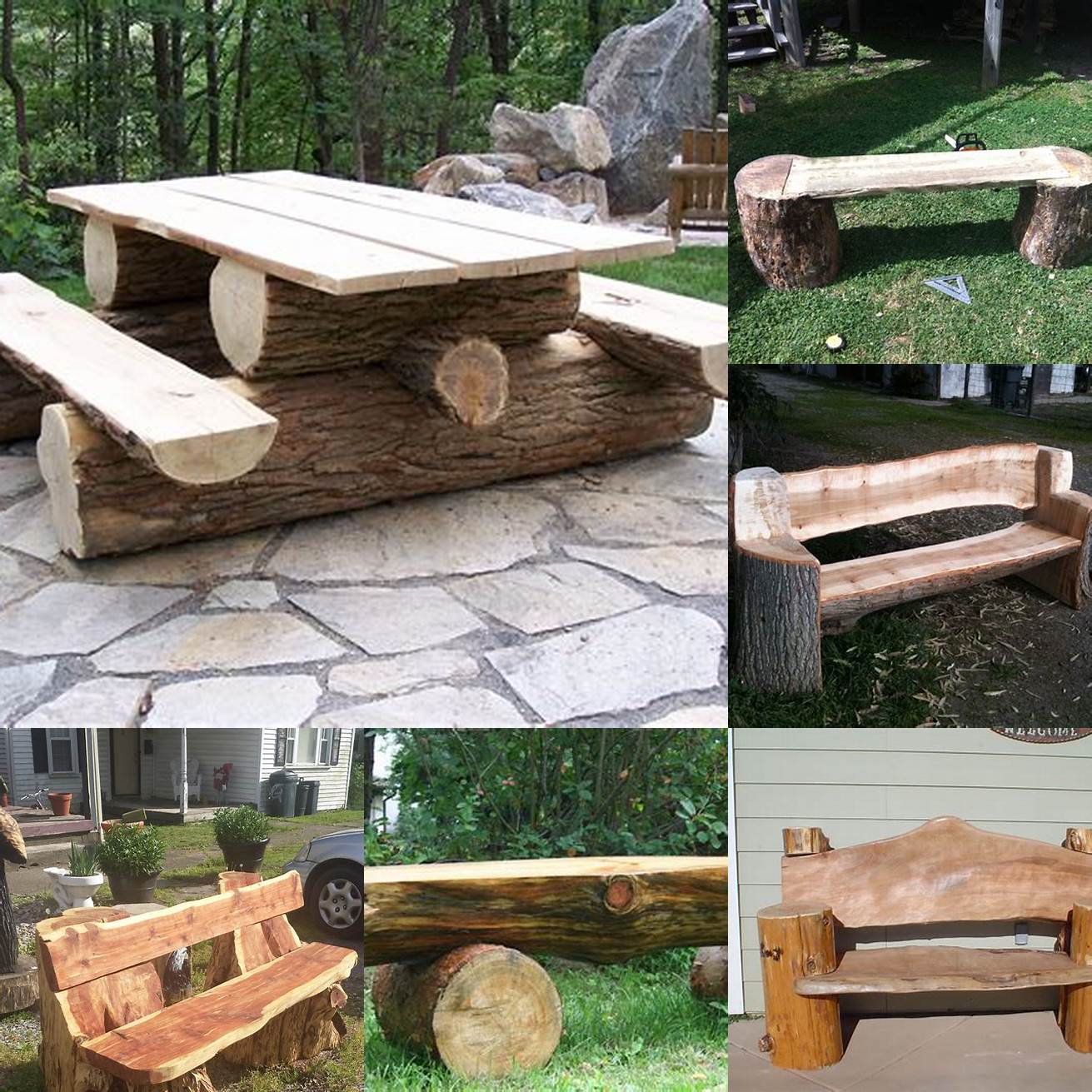 Build a log bench Use logs or stump sections to create a charming and rustic outdoor bench
