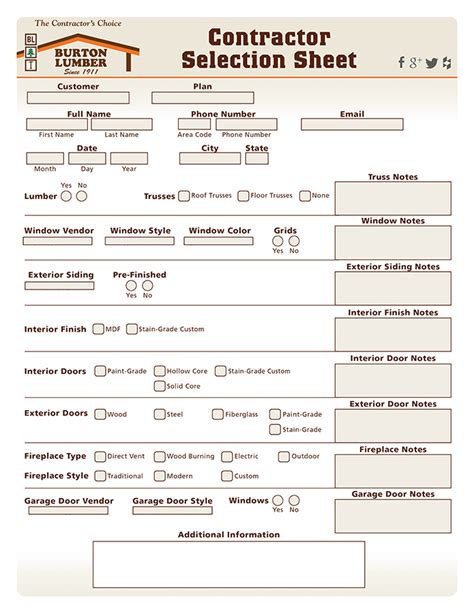 Builder Selection Sheet Template
