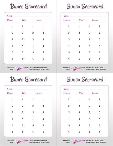 Bunco Cards Printable Free