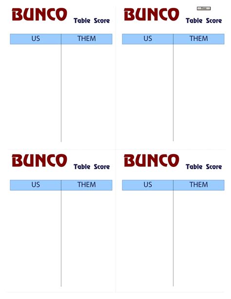 Bunco Score Sheet Free Printable