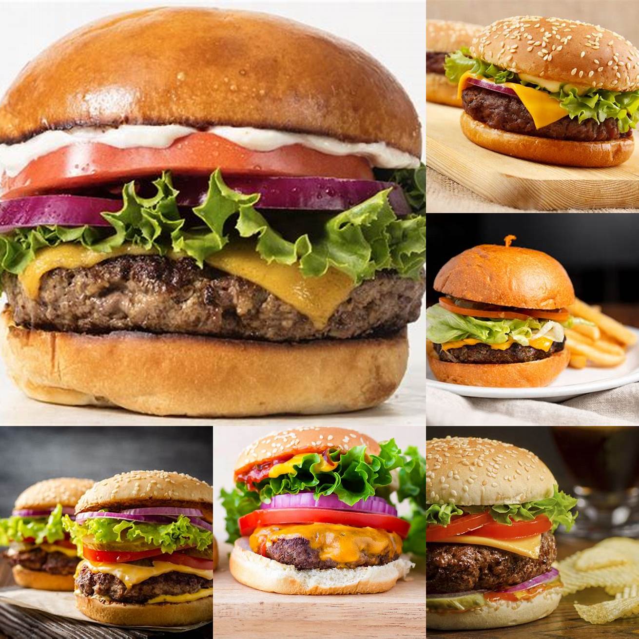 Burgers A classic American dish burgers are made with a beef patty cheese lettuce tomato and condiments such as ketchup and mustard