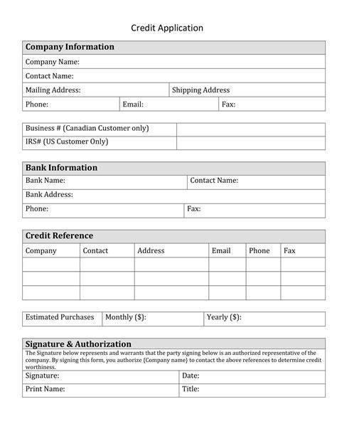 Business Credit Application Template Word