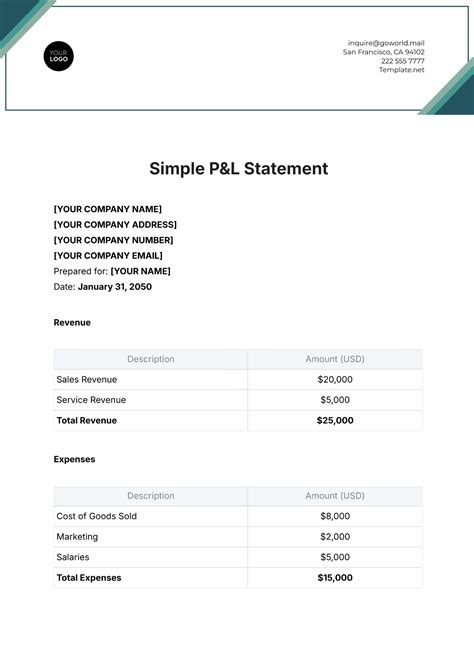 Business P L Template