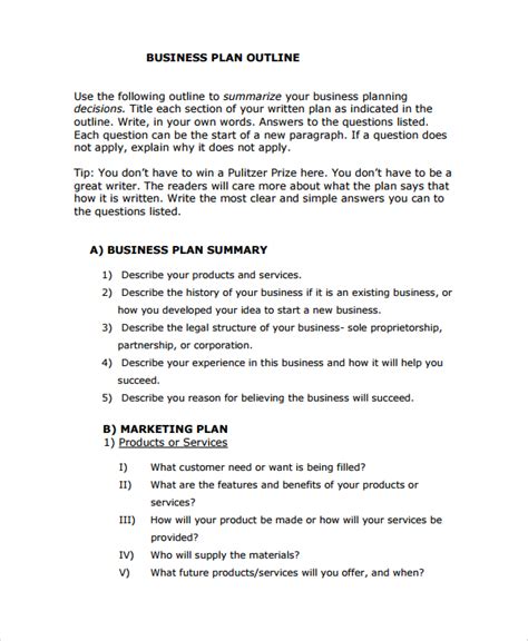 Business Plan Template Outline