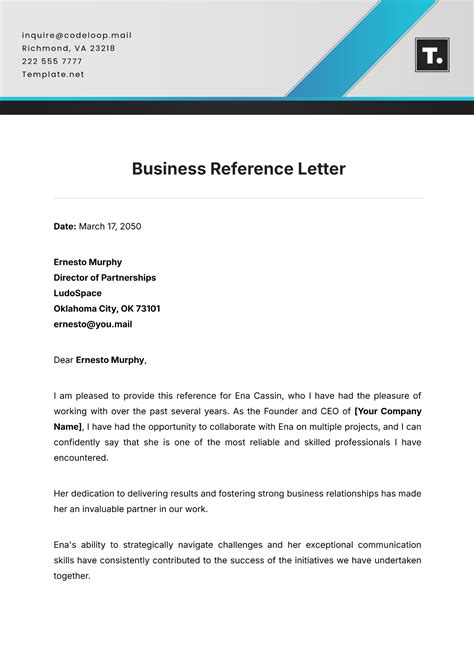 Business To Business Reference Letter Template