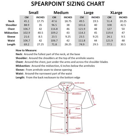 Button Up Shirt Size Chart