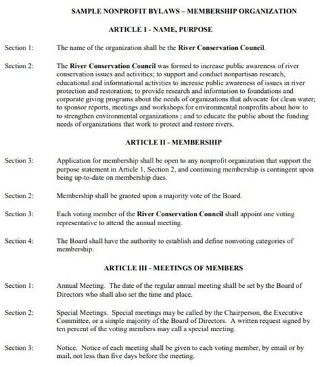 Bylaws Template For Nonprofit Organization